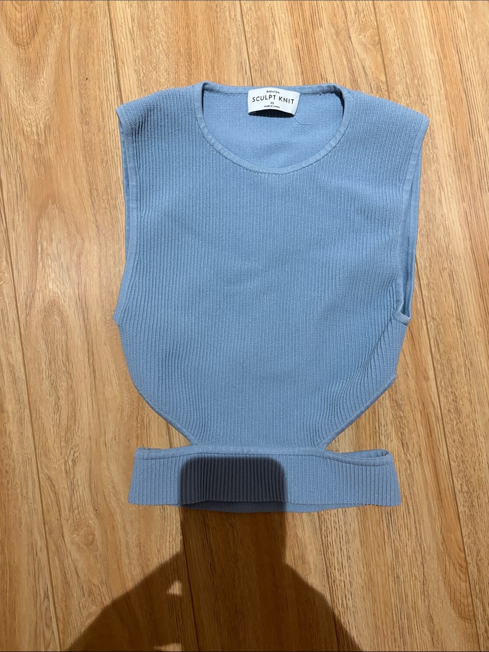 Aritzia Sculpt Knit Ribbed Blue Cutout Tank